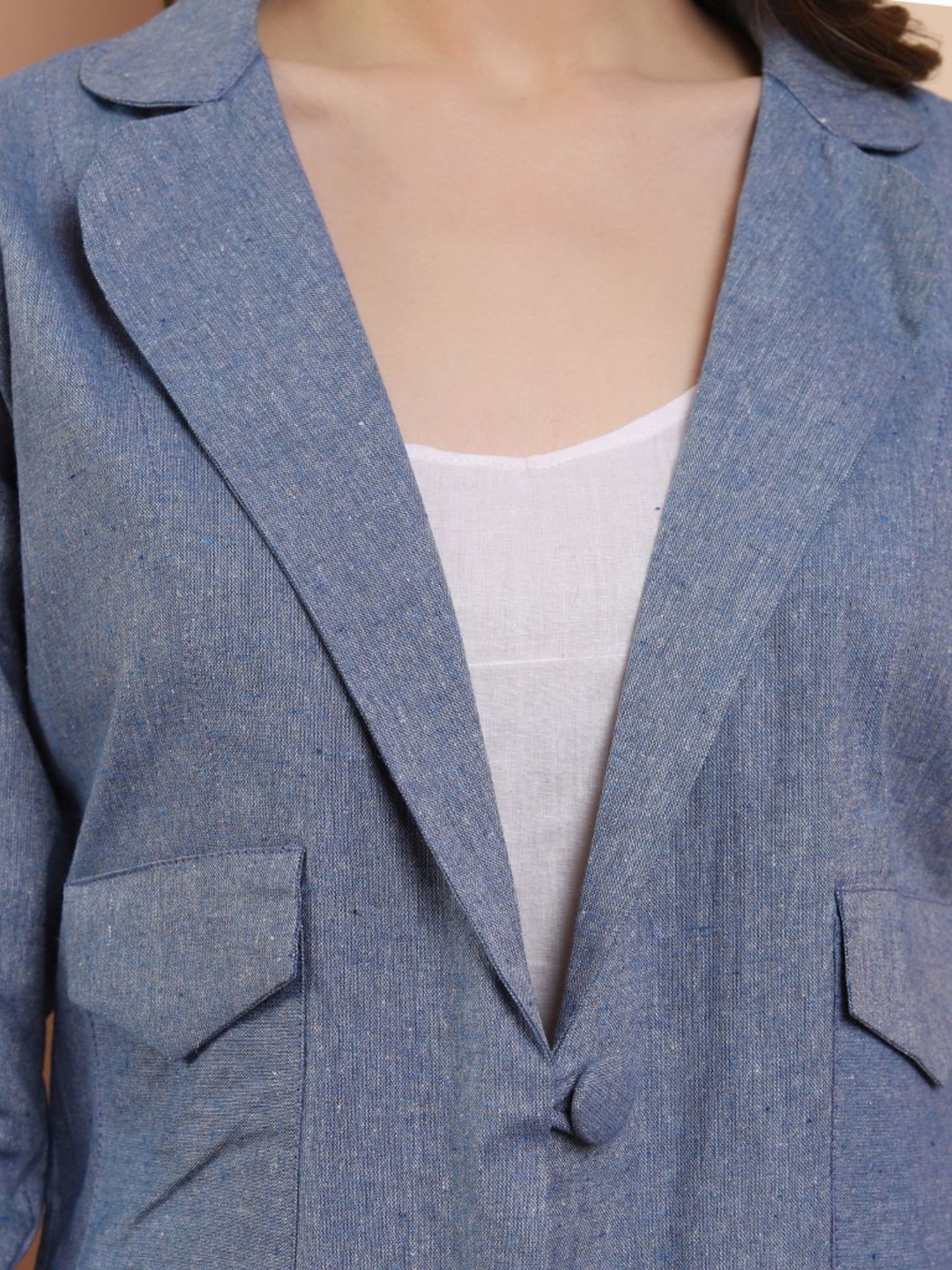 SHADES Powder Blue Pure Cotton Handloom Blazer
