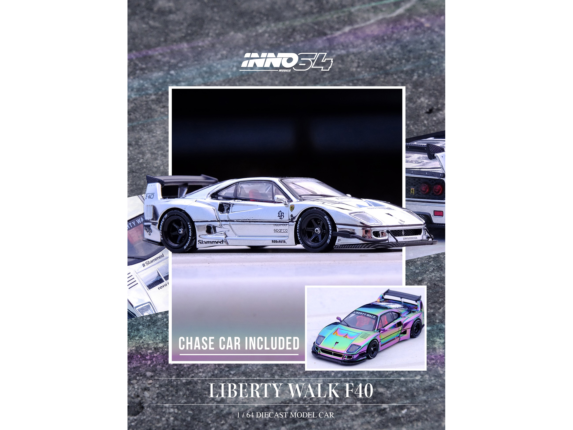 LBWK (Liberty Walk) F40 Chrome Silver 1/64 Diecast Model Car by Inno Models