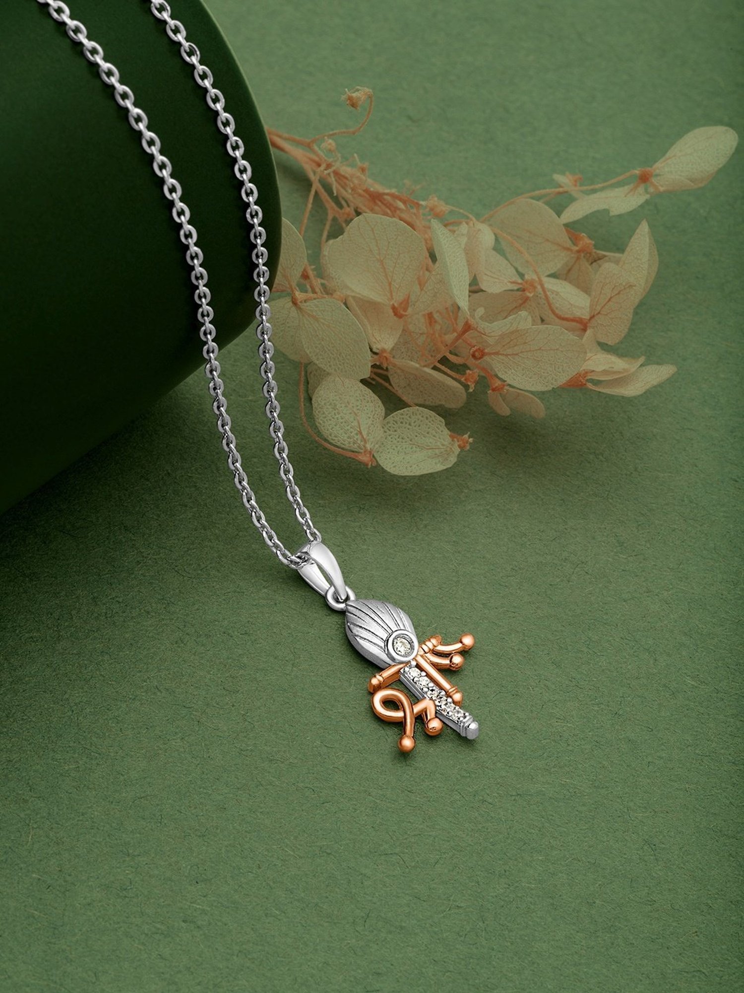 Silberry 92.5 Sterling Silver Two Tone Rose Gold Shree Pendant