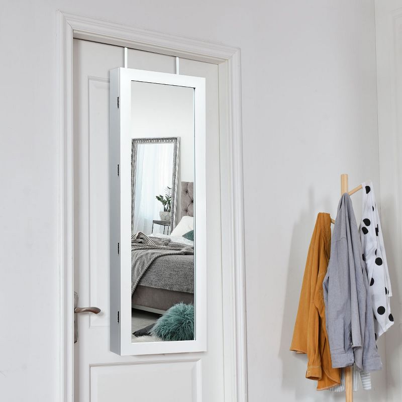 Costway Wall Mount Mirrored Jewelry Cabinet Organizer LED Lights