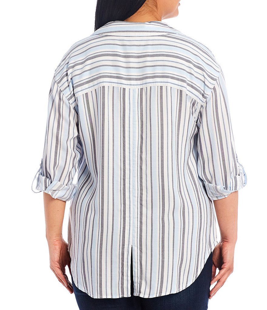 Westbound Plus Stripe Button-Down Collar Neck Roll Long Sleeve Button Front Shirt