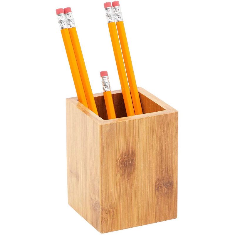 Paper Junkie 2-Pack Bamboo Wood Desktop Pencil Cup Pen Holder Desk Organizer, 3 x 4 in.