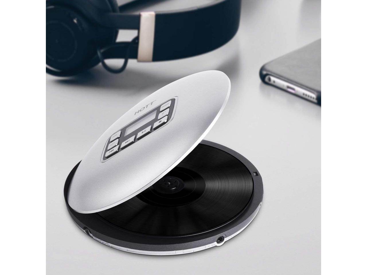 Werleo Portable CD Player Headphones HOTT Personal CD Walkman Music Player LCD Display Anti-Skip Protection Shockproof Anti Scratch Function Support CD MP3 CD CD-R CD-RW Format Silver