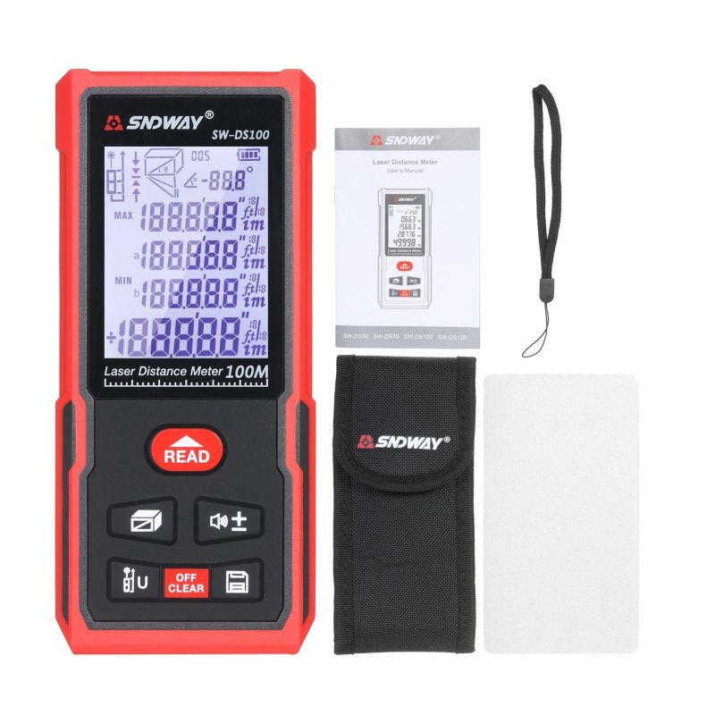 SNDWAY 100M Portable Laser Distance Meter Handheld Digital Laser Rangefinder Intelligent High Precision Infrared Electronic Ruler Laser Ruler Distance Measuring Instrument