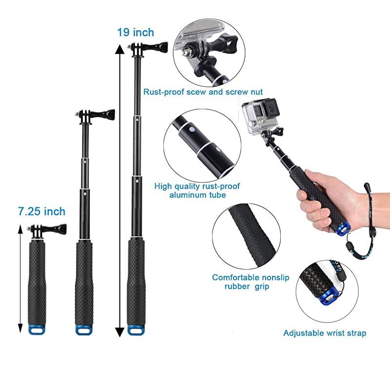 Camera Float + 19 Selfie Stick Waterproof Hand Grip Extension Portable Adjustable Monopod Pole for GoPro Hero 8 MAX 7 Black Silver White65 Black5S43