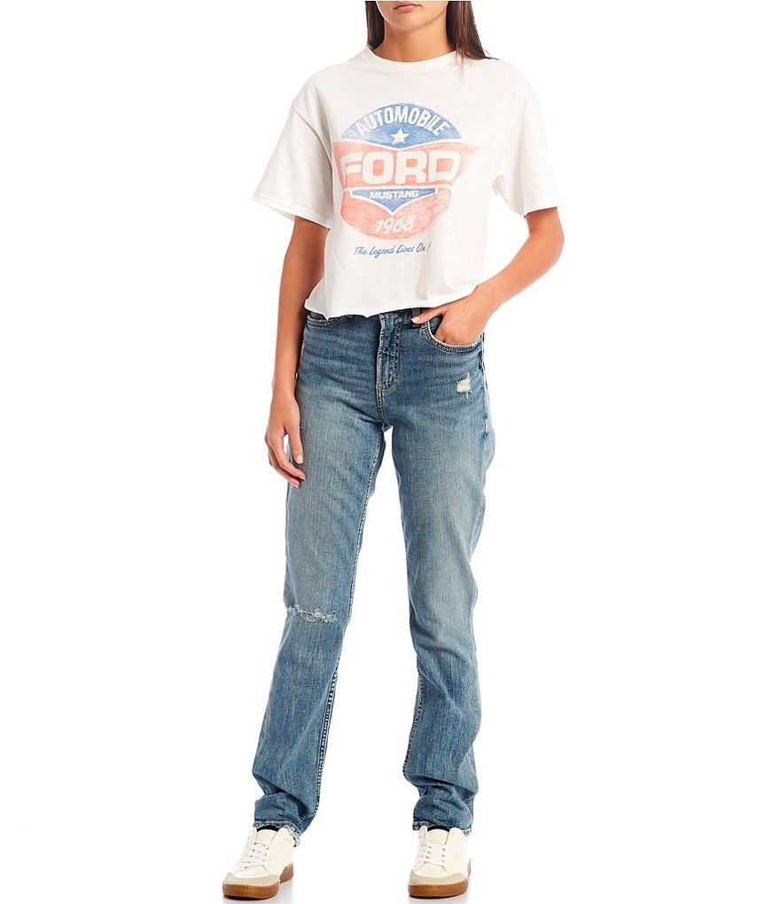 Celebrity Pink Shadow Knee Mid Rise Straight Jeans