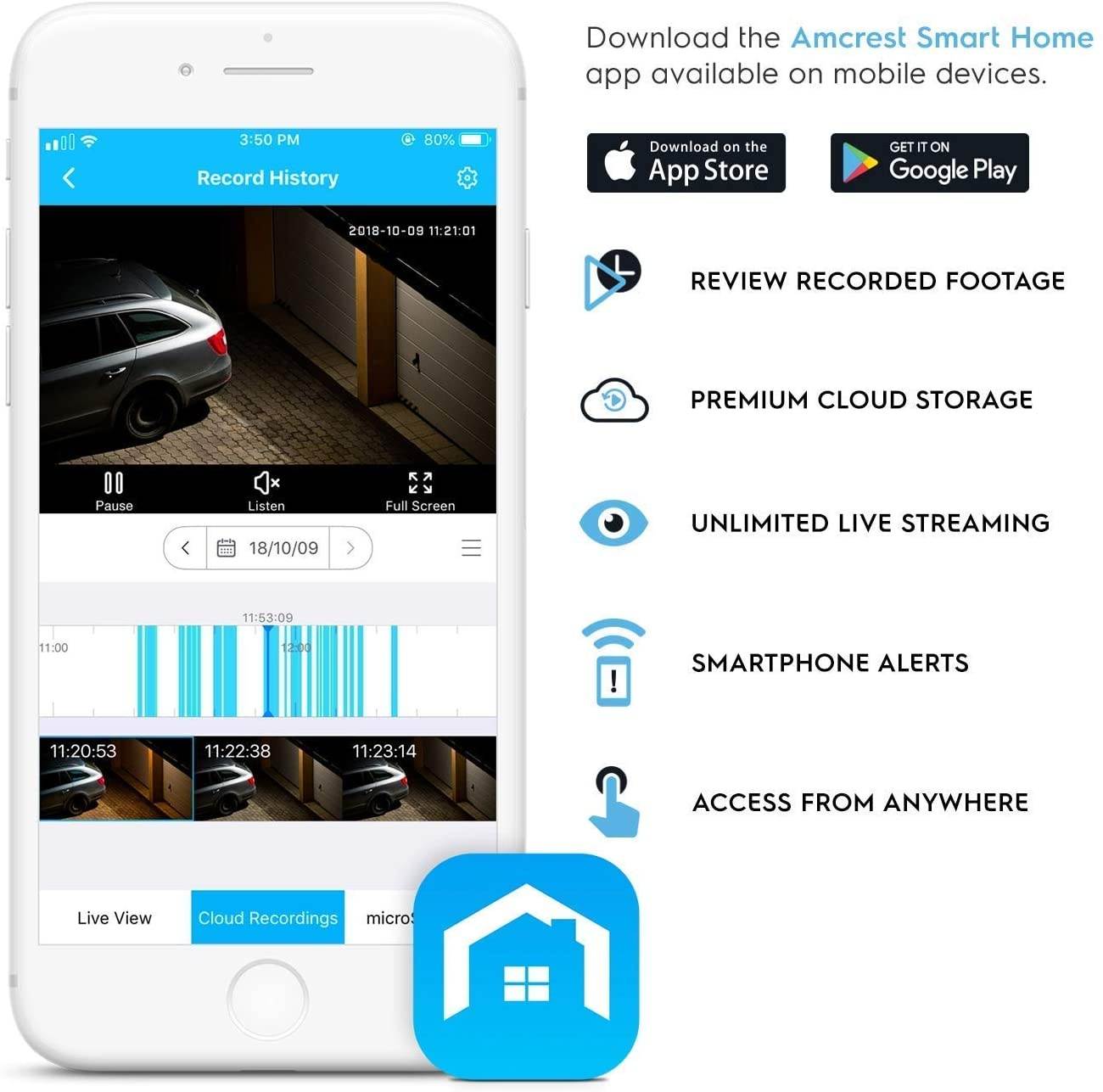 Amcrest Battery Home Security Camera System Wireless Outdoor 1080P, 6Month Rechargeable Battery, Night Vision, Indoor/Outdoor IP65 Weatherproof, 2-Way Audio, 4 Cam Kit AB2WFSET-4PP