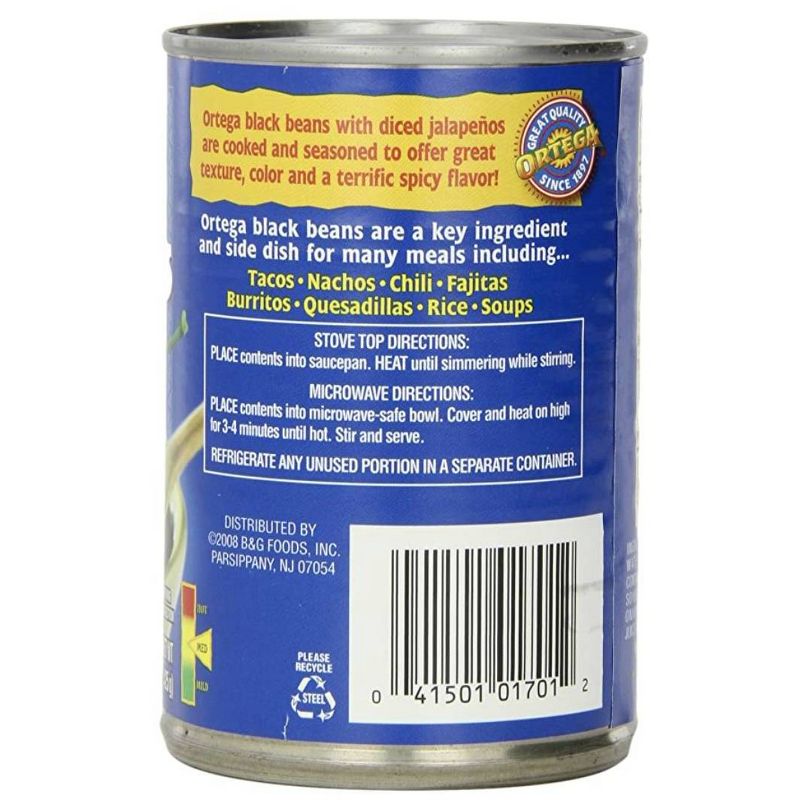 Ortega Black Beans with Diced Jalapenos 15-oz.