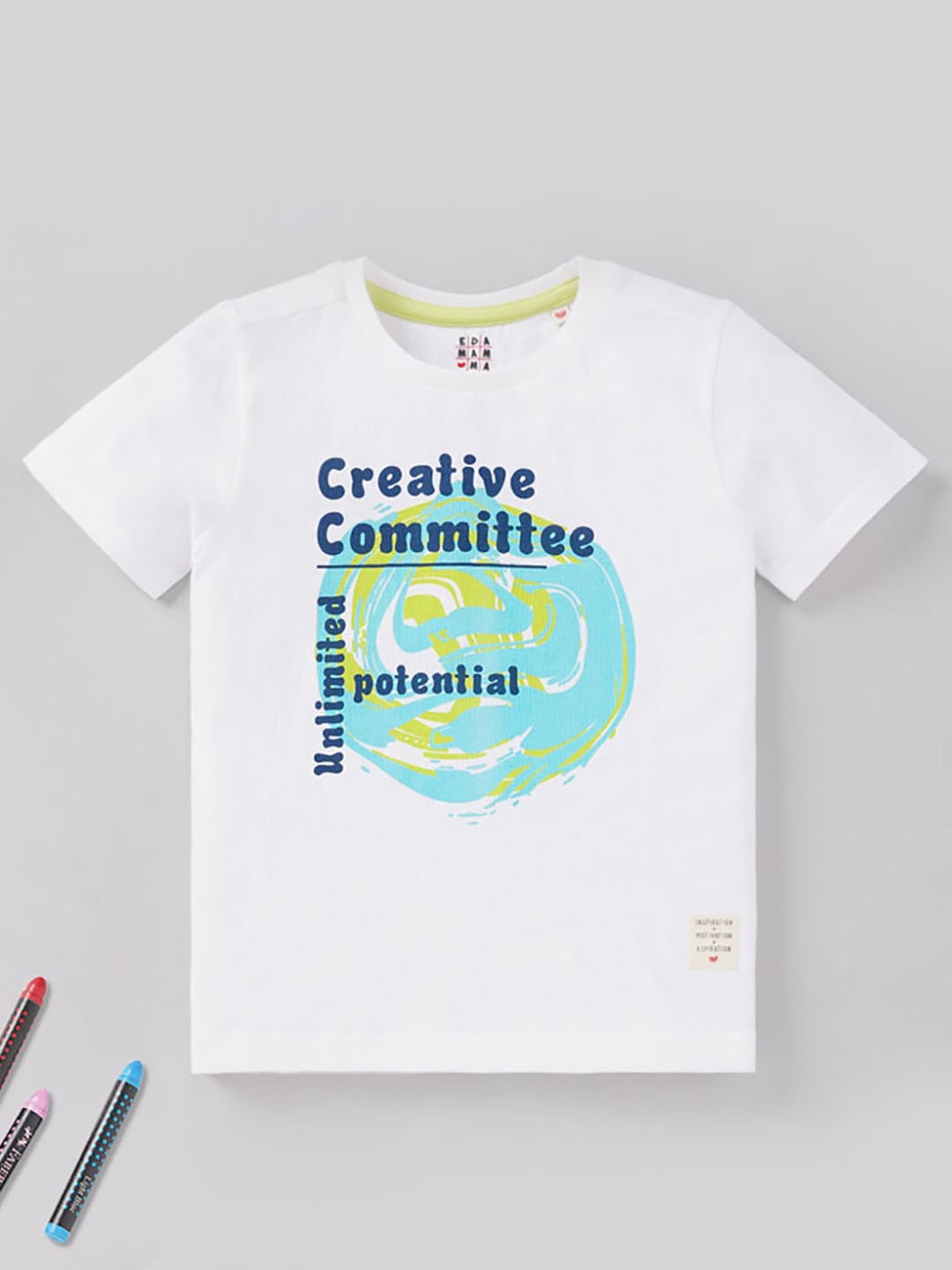 Ed-a-Mamma Kids White Printed T-Shirt