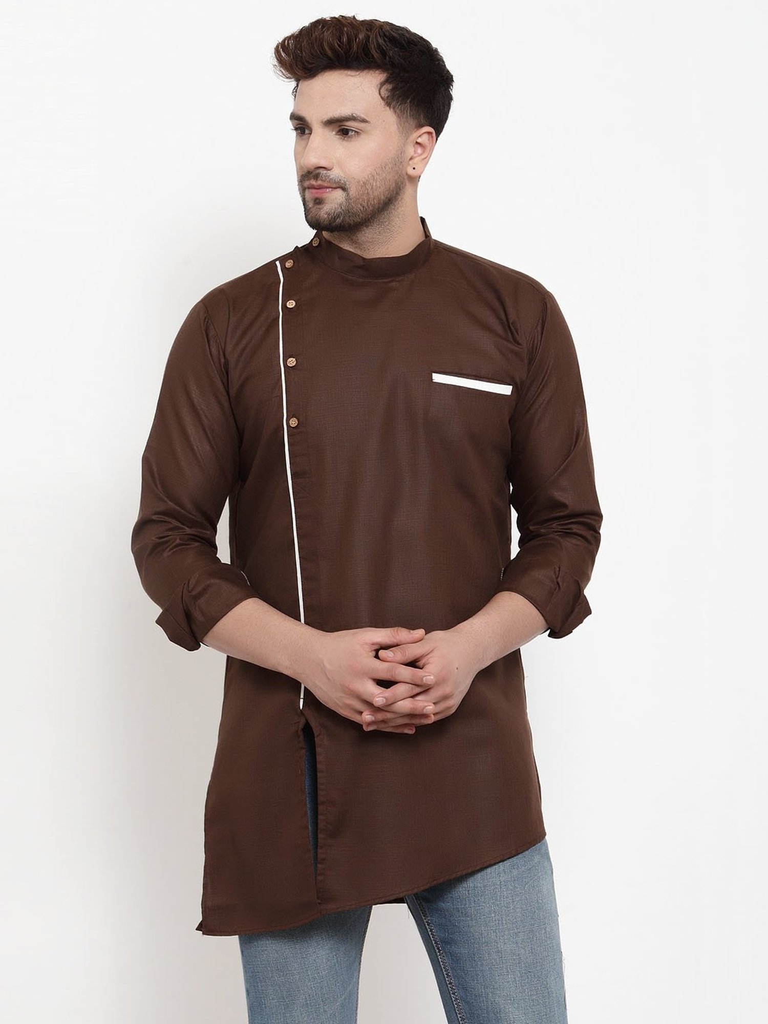 Benstoke Brown Regular Fit Short Kurta