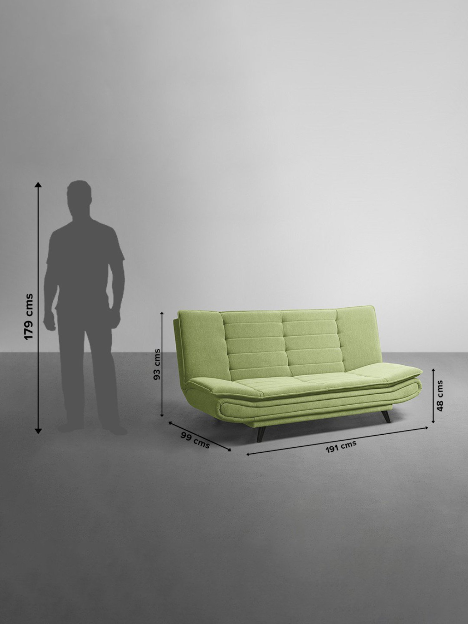 Sleepyhead Matcha Green Fabric Foldable 3 Seater Sofa Cum Bed