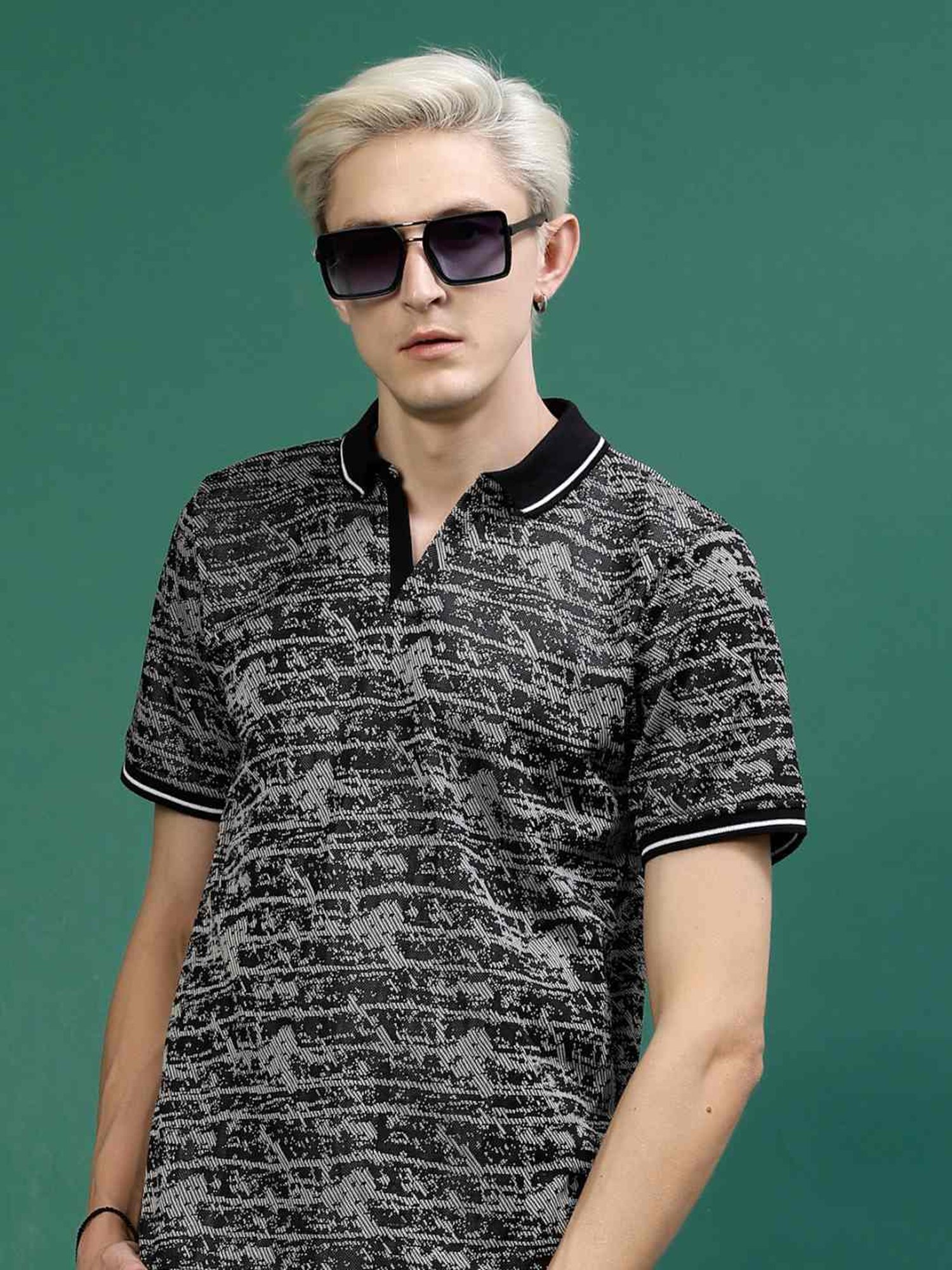 Rigo Grey Slim Fit Printed Polo T-Shirt