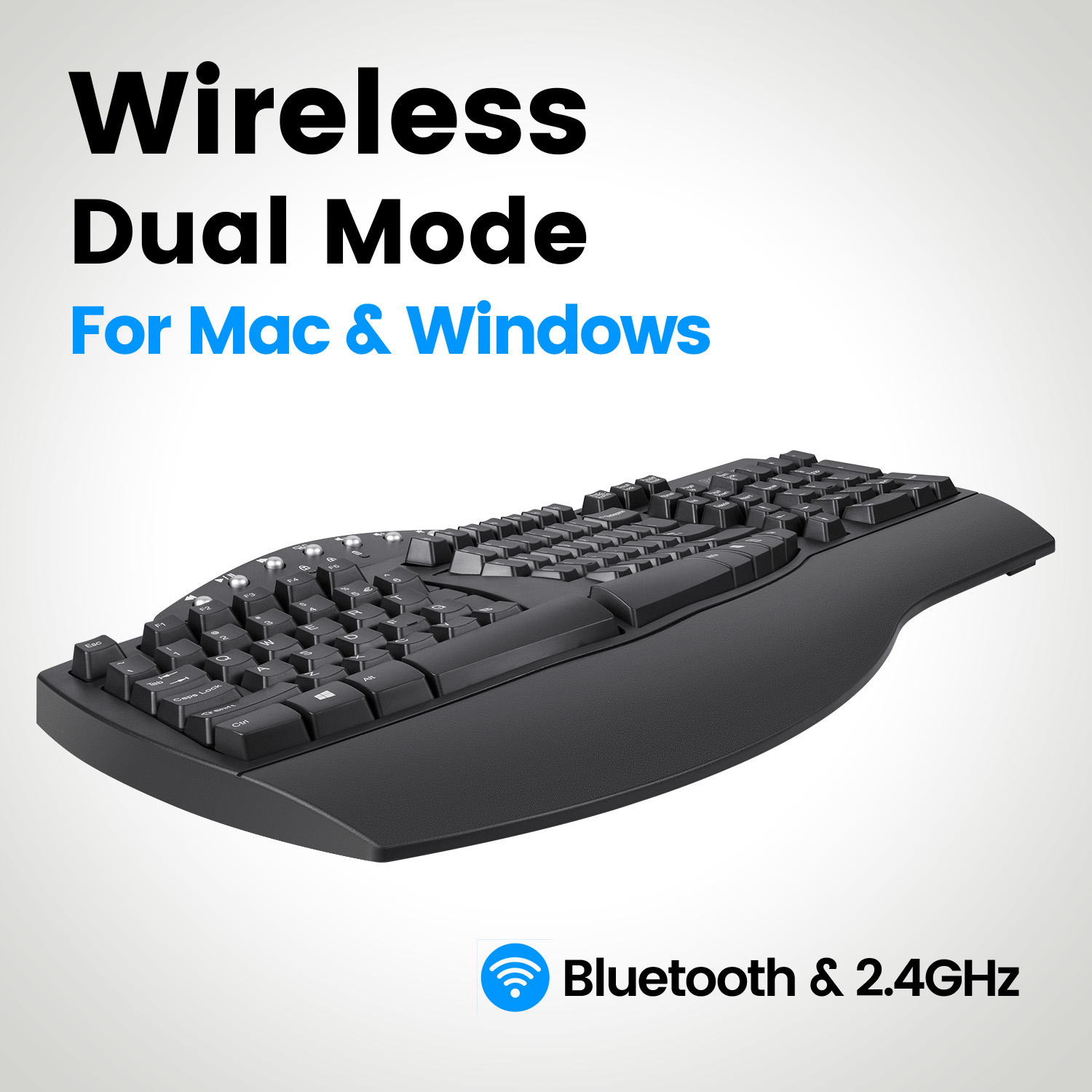 Perixx PERIBOARD-612 Wireless Ergonomic Split Keyboard with Dual Mode 2.4G and Bluetooth Feature, Compatible with Windows 10 and Mac OS X System, Black