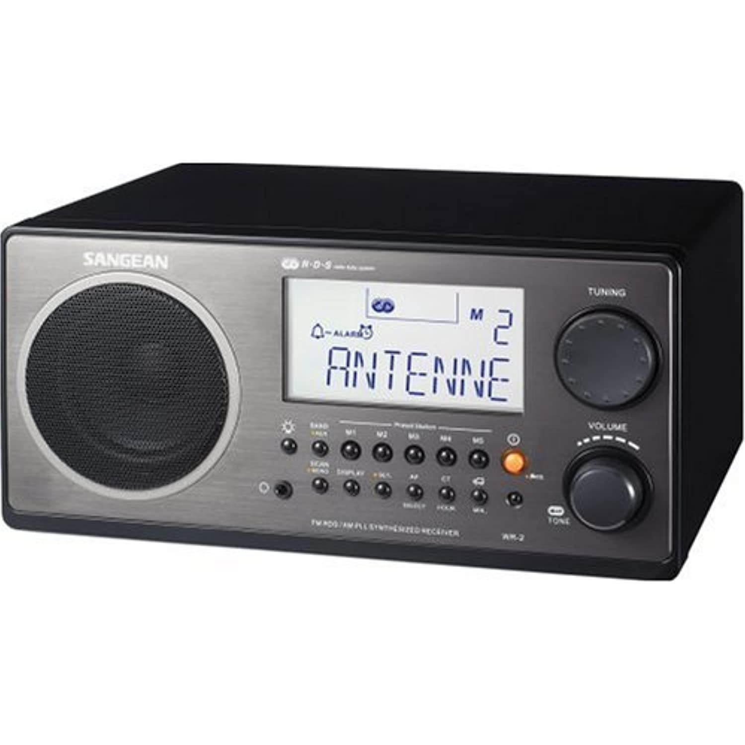 Sangean WR-2 AM / FM-RBDS Wooden Cabinet Digital Tuning Radio (Black)