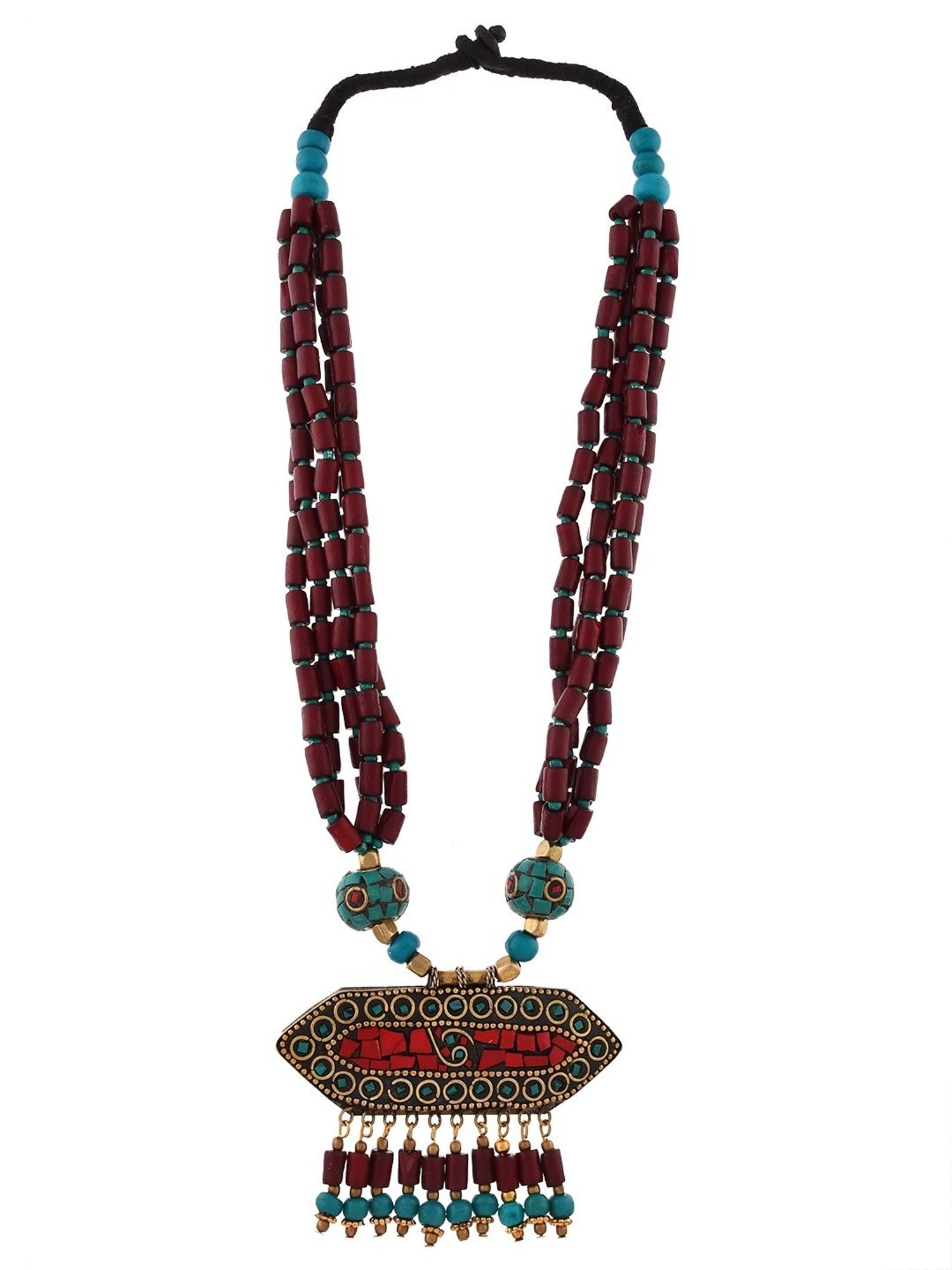 Imli Street Maroon Long Beaded Handcrafted Necklace
