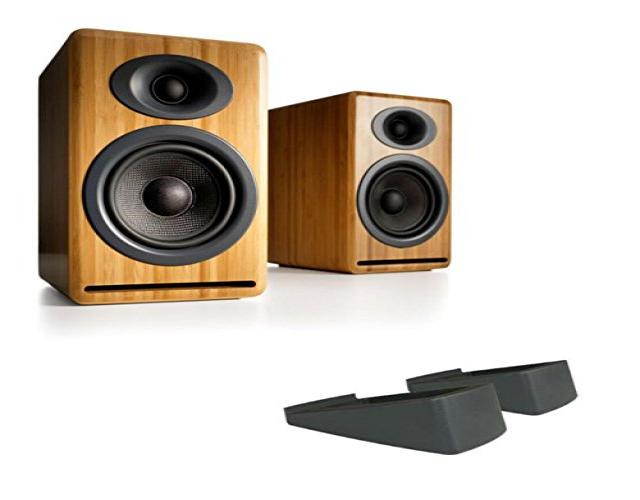 Audioengine P4 Premium Passive Bookshelf Speakers (Black) with DS2 Desktop Speaker Stands (Black)