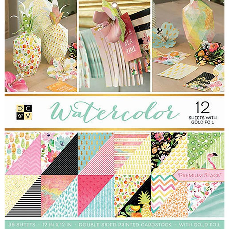 DCWV Double-Sided Cardstock Stack 12"X12" 36/Pkg-Watercolor, 18 Designs/2 Each