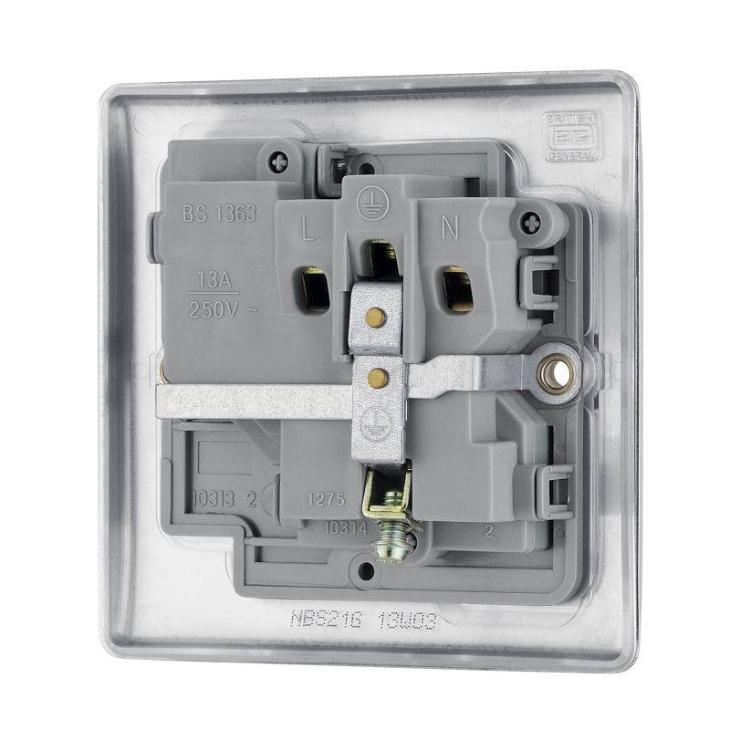 BG Electrical Single Switched Power Socket, Brushed Steel, 13 Amp