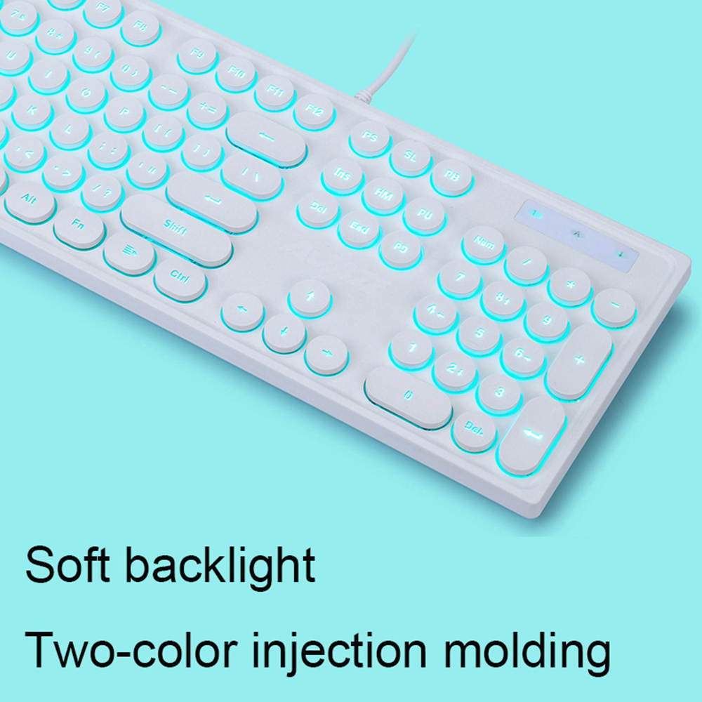 Wired Keyboard Retro Punk Round Keycap Mute White Backlit Ergonomic Slim Keyboard for Office Gamers Programmers Typists Laptop Computer