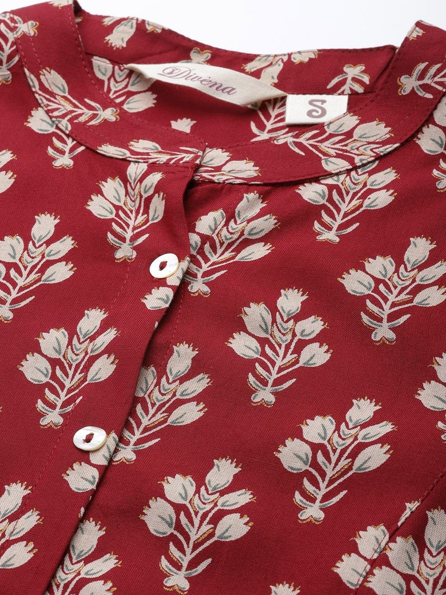 Divena Maroon & Off-White Printed Top