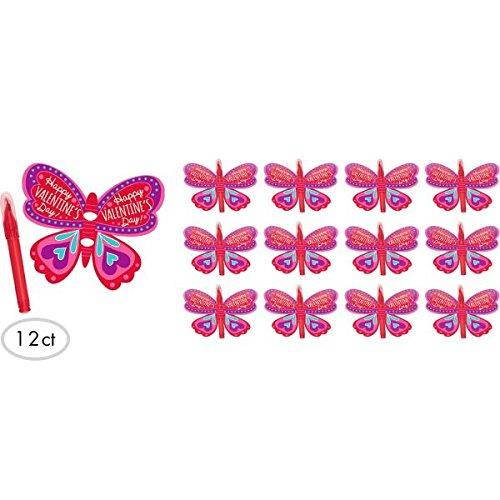 Adorable Valentine's Day Party Butterfly Cards with Mini Pens , Red/Pink, Paper , 4 1/8" x 5", Pack of 12