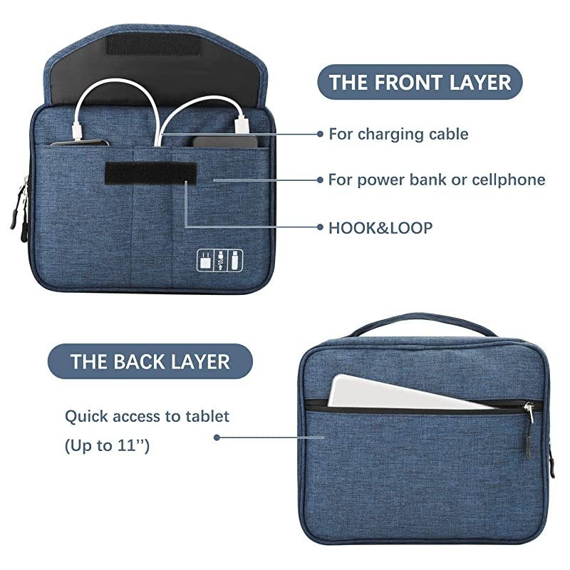Electronics Bag,  Electronic Accessories Travel Cable Organizer Waterproof Cord Storage Bag for Cables, iPad (Up to 11''),Power Bank, USB Flash Drive and More-(All Black)