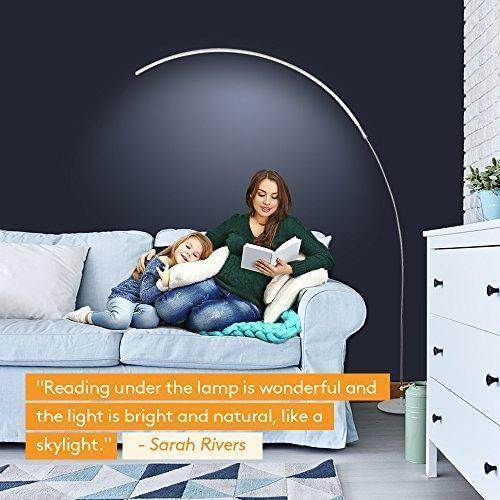 Brightech Sparq Arc LED Floor Lamp - Curved, Contemporary Minimalist Sleek Lighting &ndash;Glowing Warm White Light for Living Room, Bedroom, Dorm, or Office- Energy Efficient Dimmable Arched &ndash; Silver