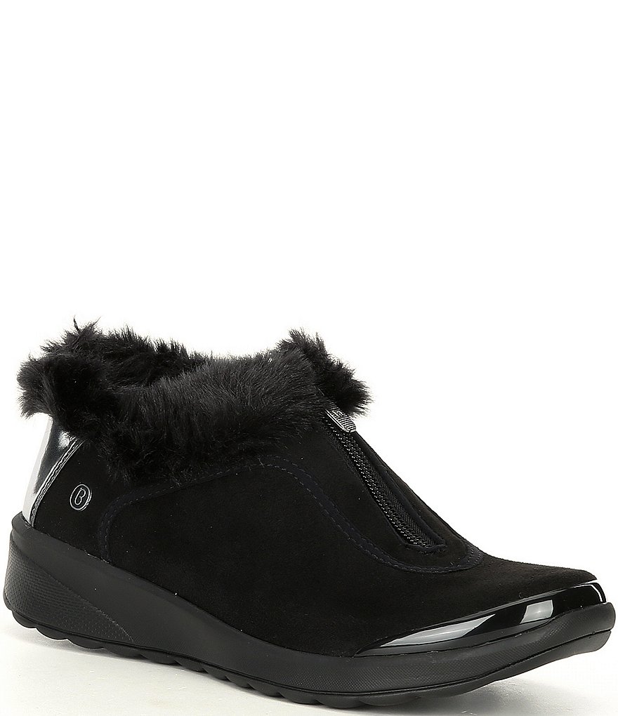 Bzees Golden Zip Front Faux Fur Lined Washable Wedge Booties