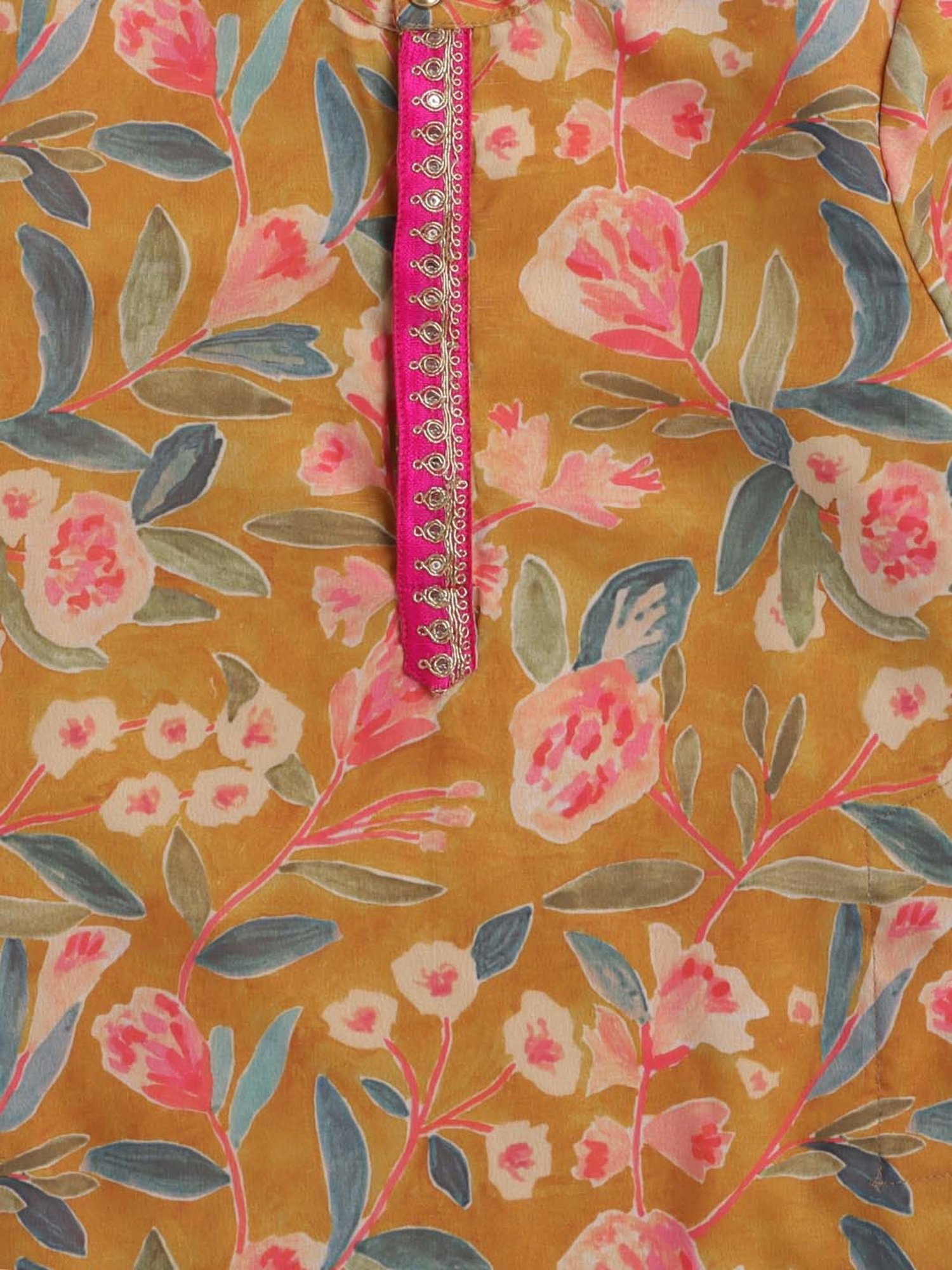 The Magic Wand Kids Mustard Floral Print Full Sleeves Kurta