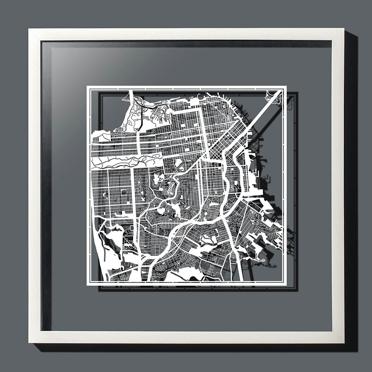 San Francisco Paper Cut Map by O3 Design Studio White 12x12 inches Paper Art