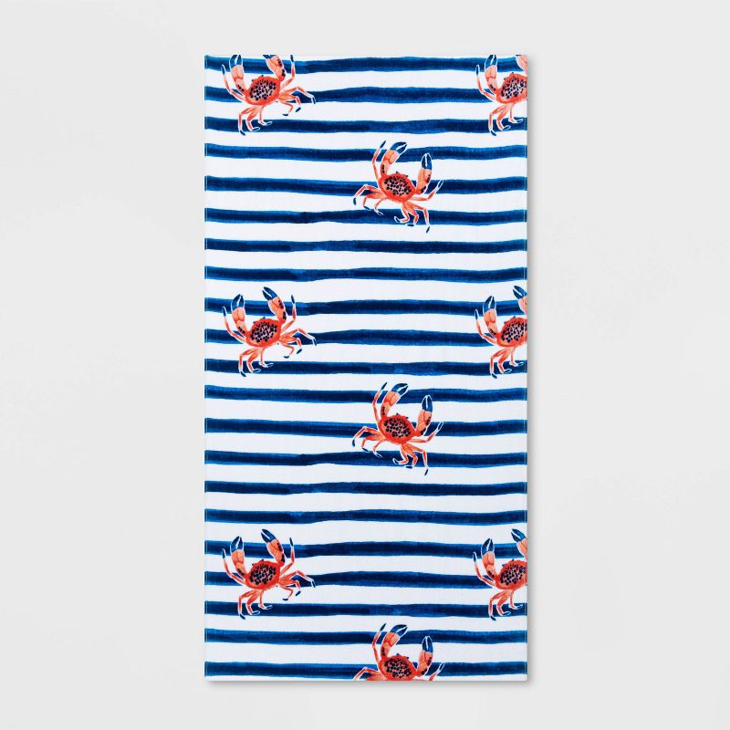 Crab Striped Beach Towel Blue/White - Sun Squad™