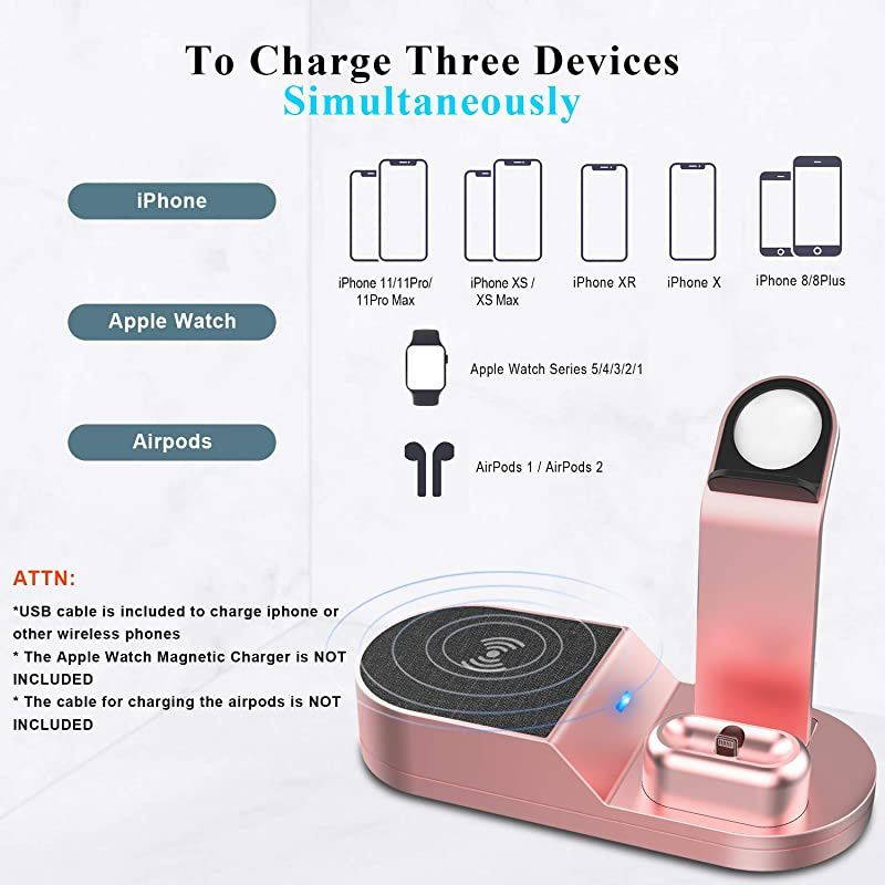 Wireless Charger iWatch Stand Compatible with iWatch Series SE 6 5 4 3 2 1 AirPods Pro Airpods and Phone Series 12 SE 11 11 pro 11 Pro Max Xs X Max XR X 8 8PNo Adapter