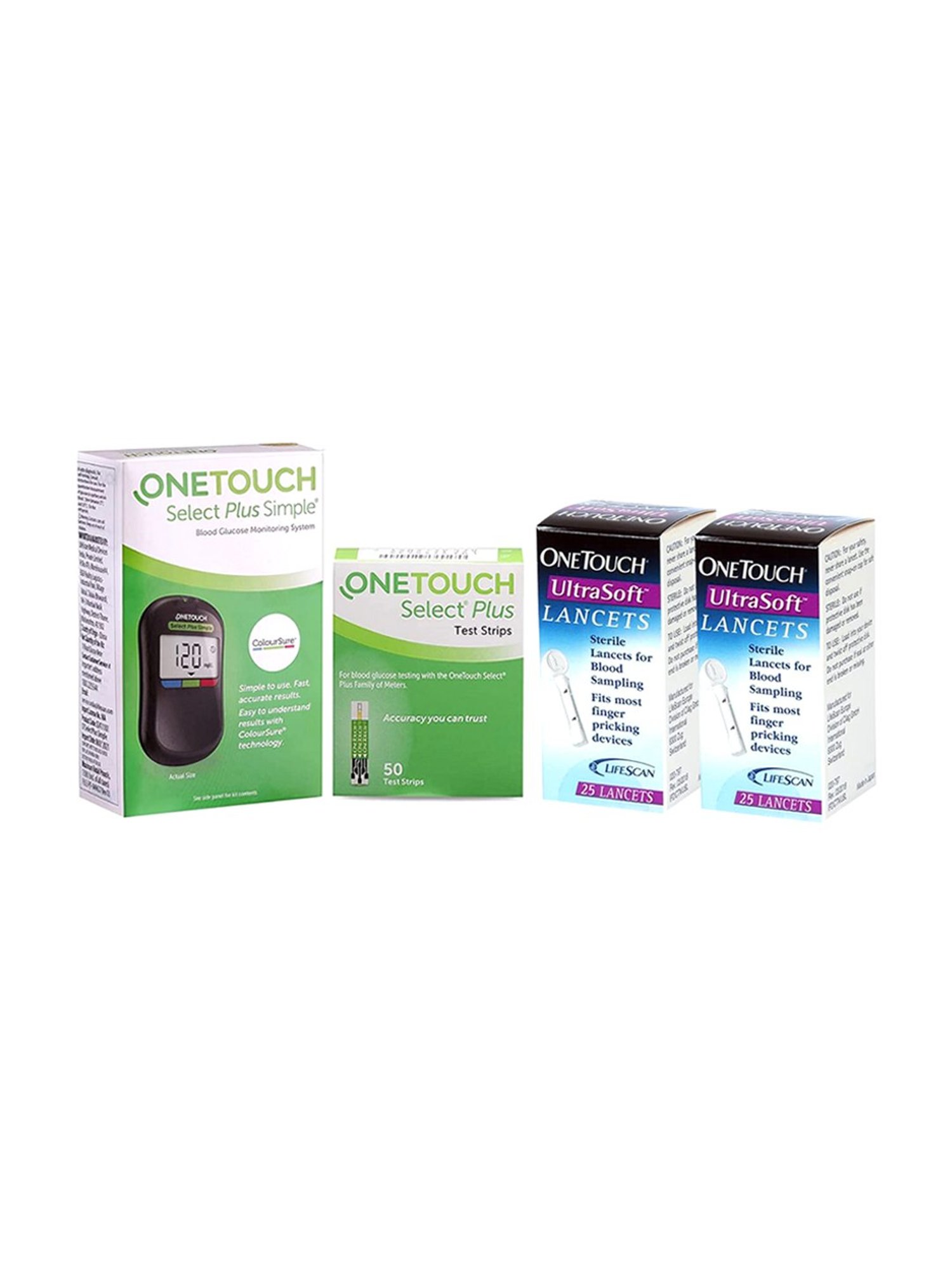 OneTouch Select Plus Simple glucometer combo with 50 Test Strips & 60 Ultrasoft Lancets