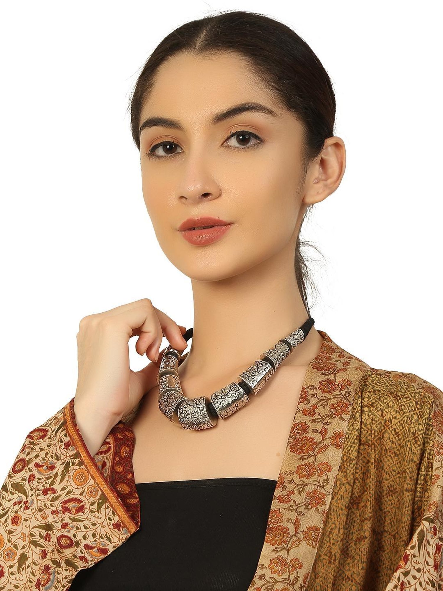 Imli Street Silver Tone Handcrafted Thread Necklace