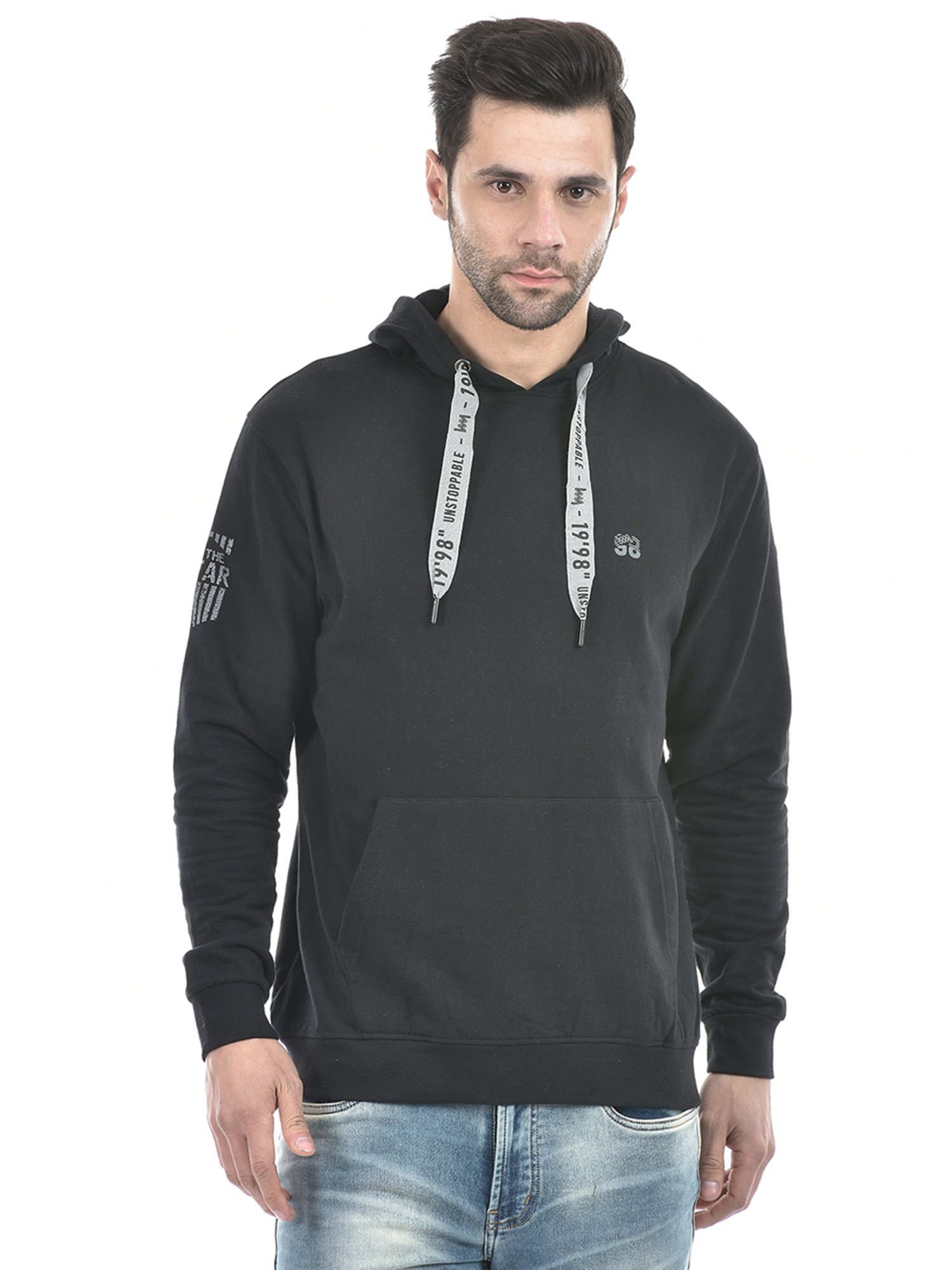 Lawman Pg3 Black Regular Fit Printed Hooded Sweatshirt