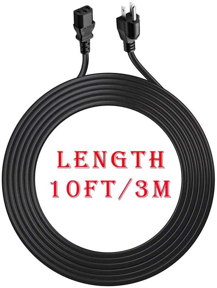 MEROM [UL Listed] Universal AC Power Cord 3 Prong 10FT for LCD Tv and SamsungToshiba Sony Panasonic LG ViewSonic Dell Computer Monitor and Ps3 Xbox 360 Epson Printer Cable Plug