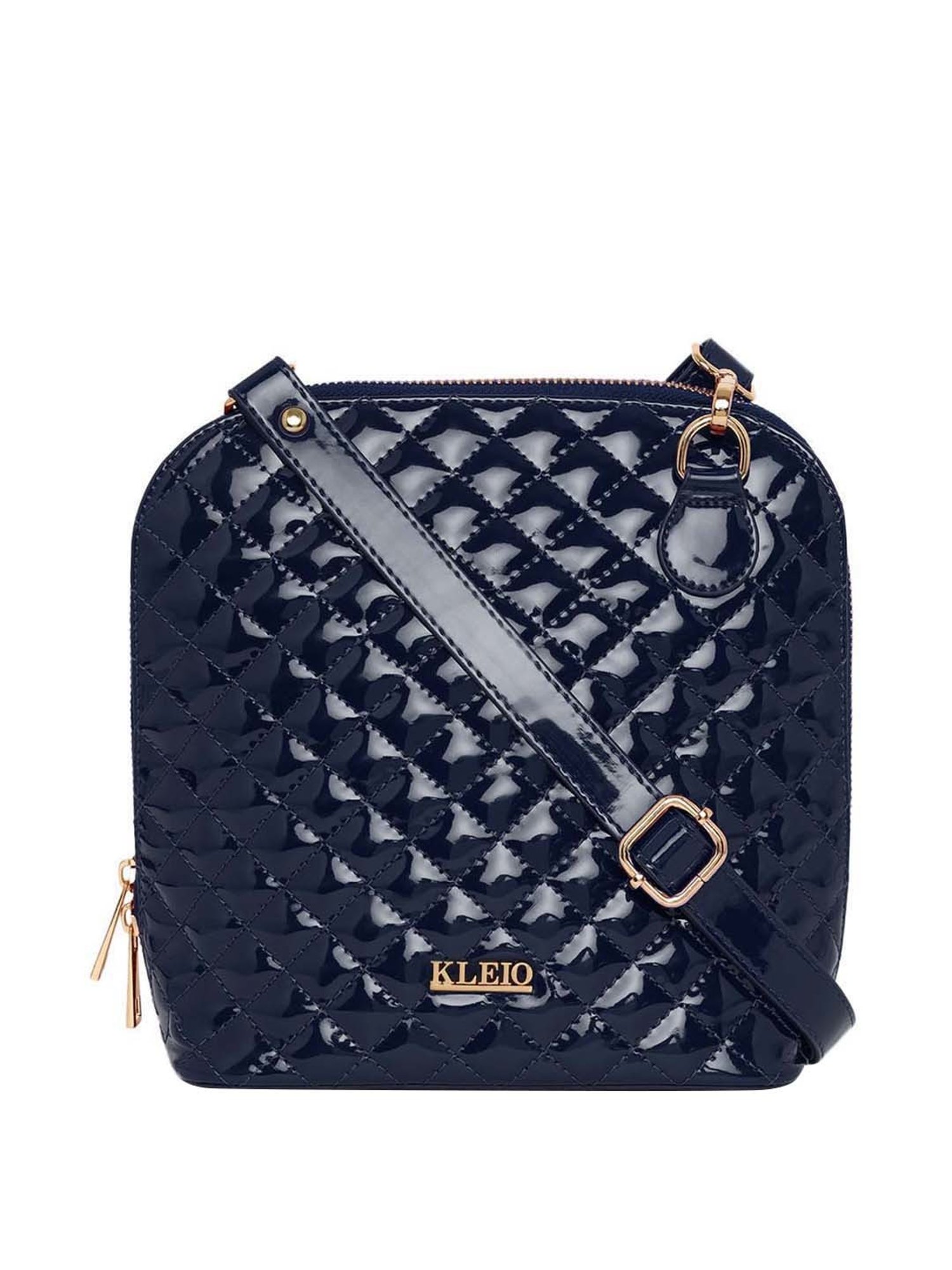 KLEIO Navy Blue Rivets Medium Sling Handbag