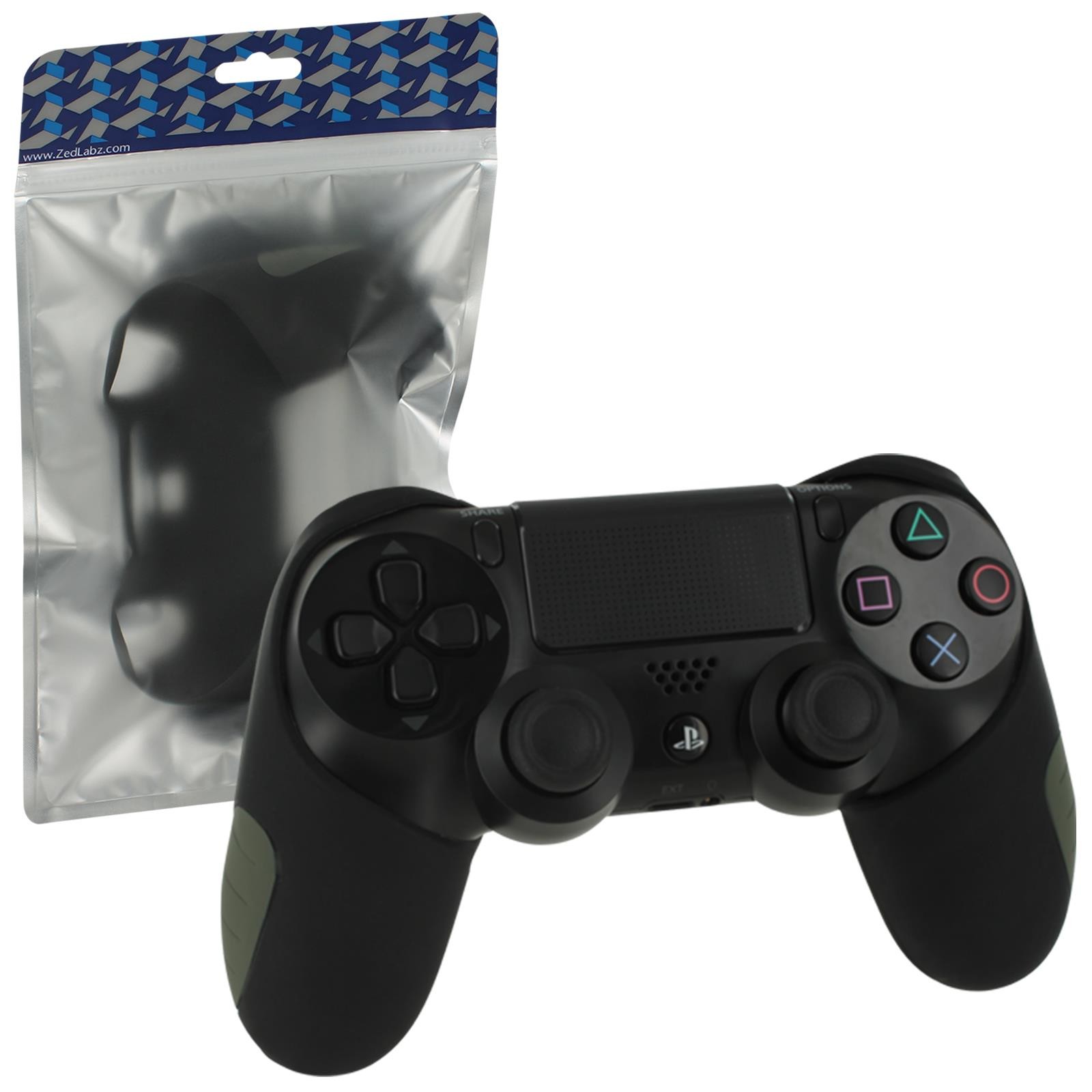 ZedLabz SG-1 silicone rubber grip cover case skin for Sony PS4 controllers - black