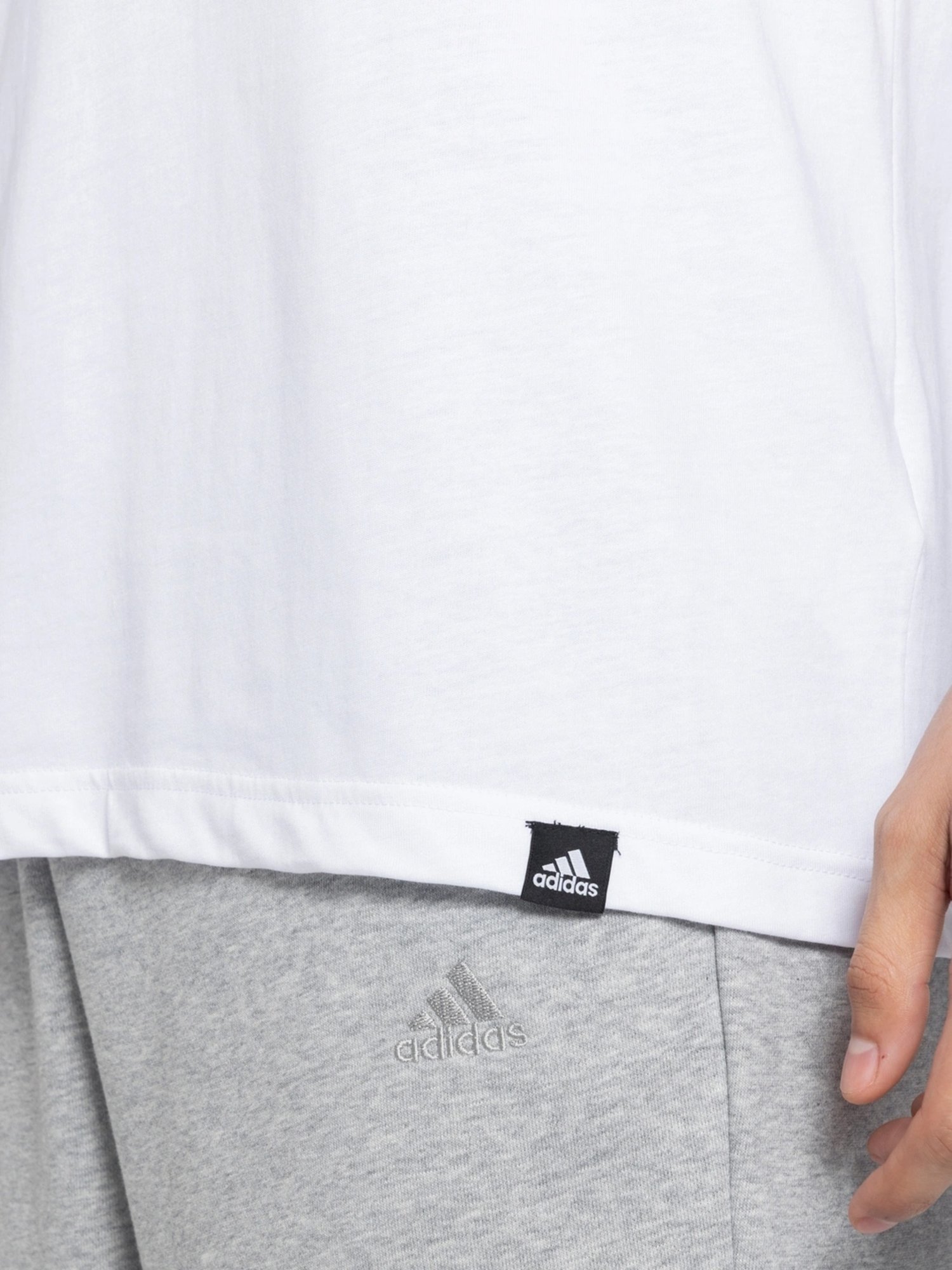 Adidas White Cotton Regular Fit Logo Printed T-Shirt