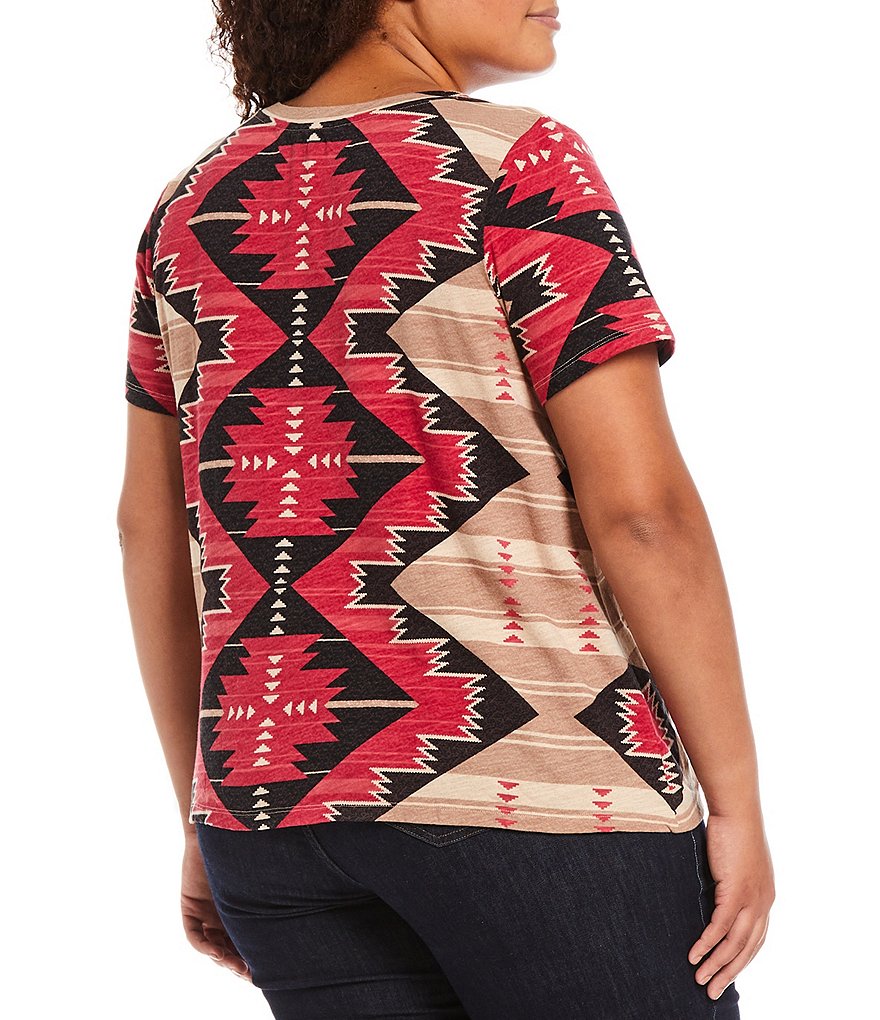 Lauren Ralph Lauren Plus Size Southwestern Print Tie Waist Crew Neck Short Sleeve Jersey Tee