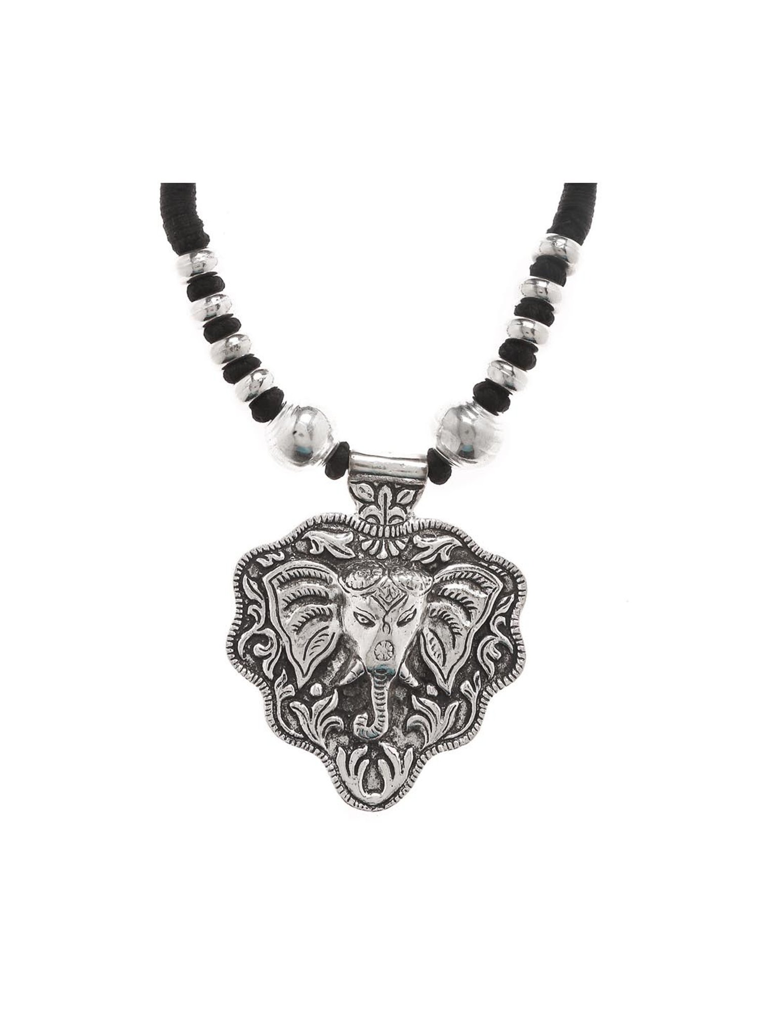 Imli Street Elephant Design Black & Silver Necklace