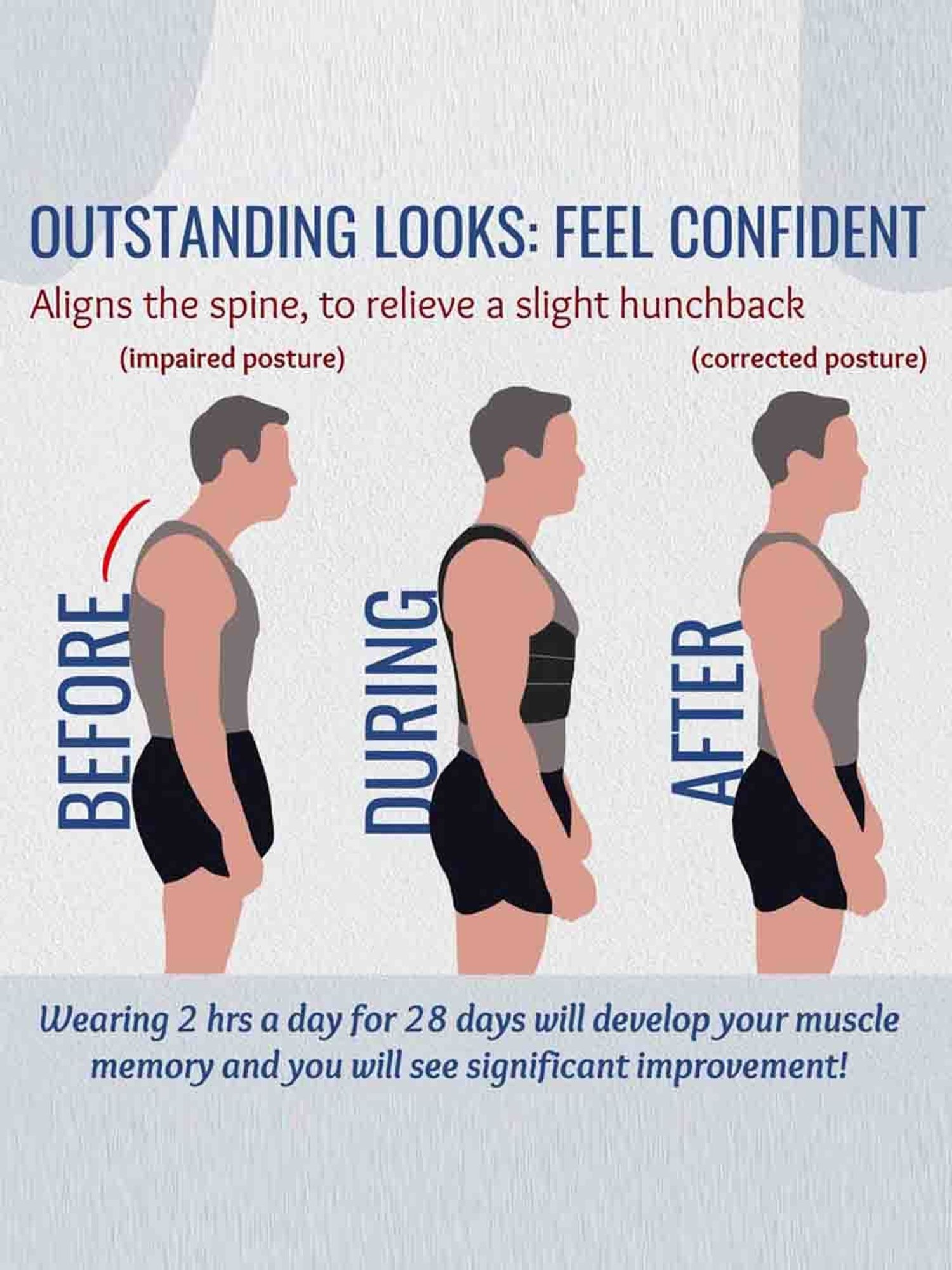 HealthSense Posture Corrector for Men, Back Pain Relief with Back Support Belt (Large) - Black