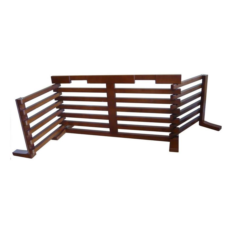 Merry Products 3 Sided Hardwood Acacia 6 Foot Extending Freestanding Adjustable Indoor Dog Gate-N-Crate Enclosure for Small to Medium Pets, Walnut