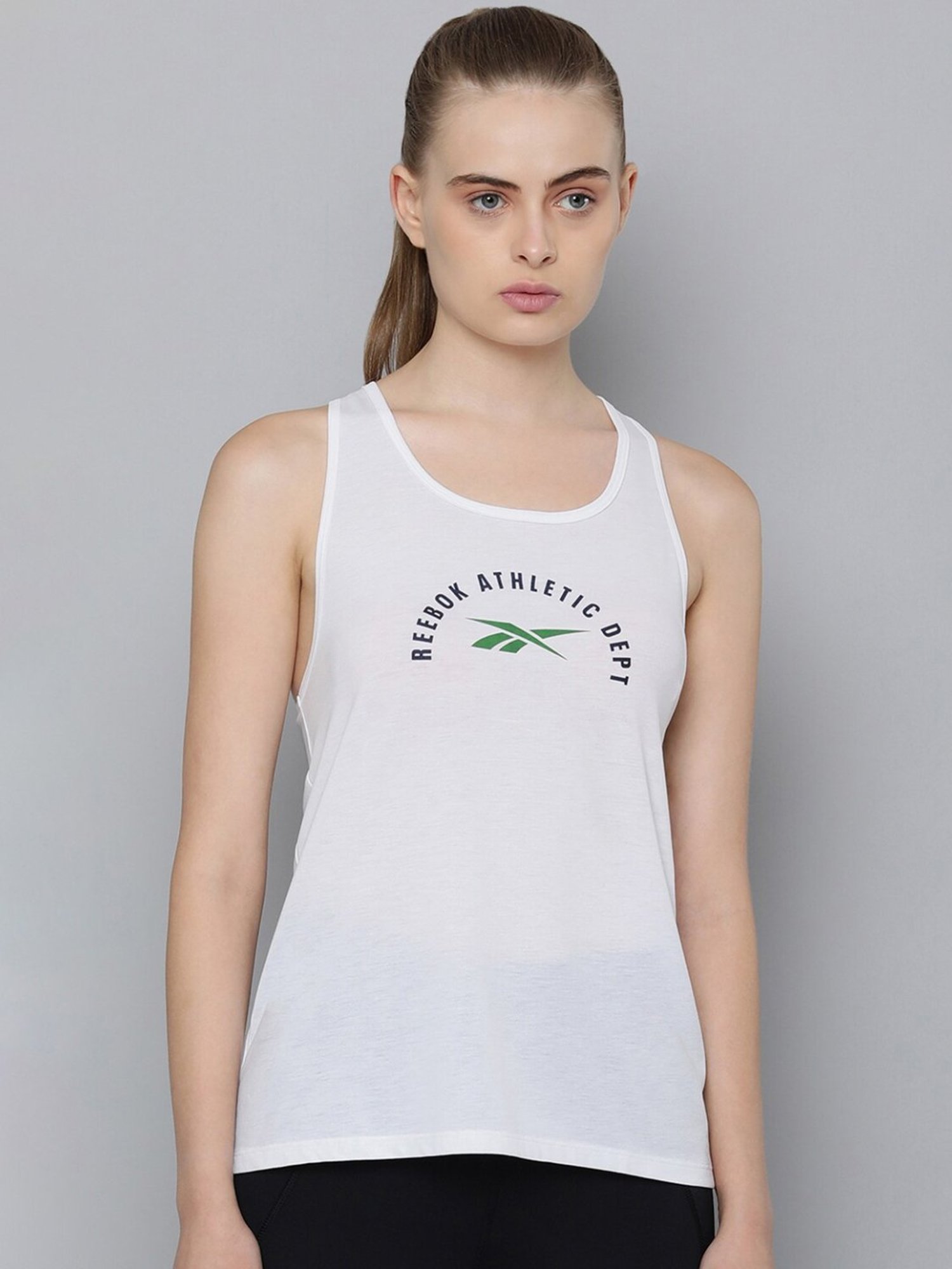 Reebok White Printed Tank Top