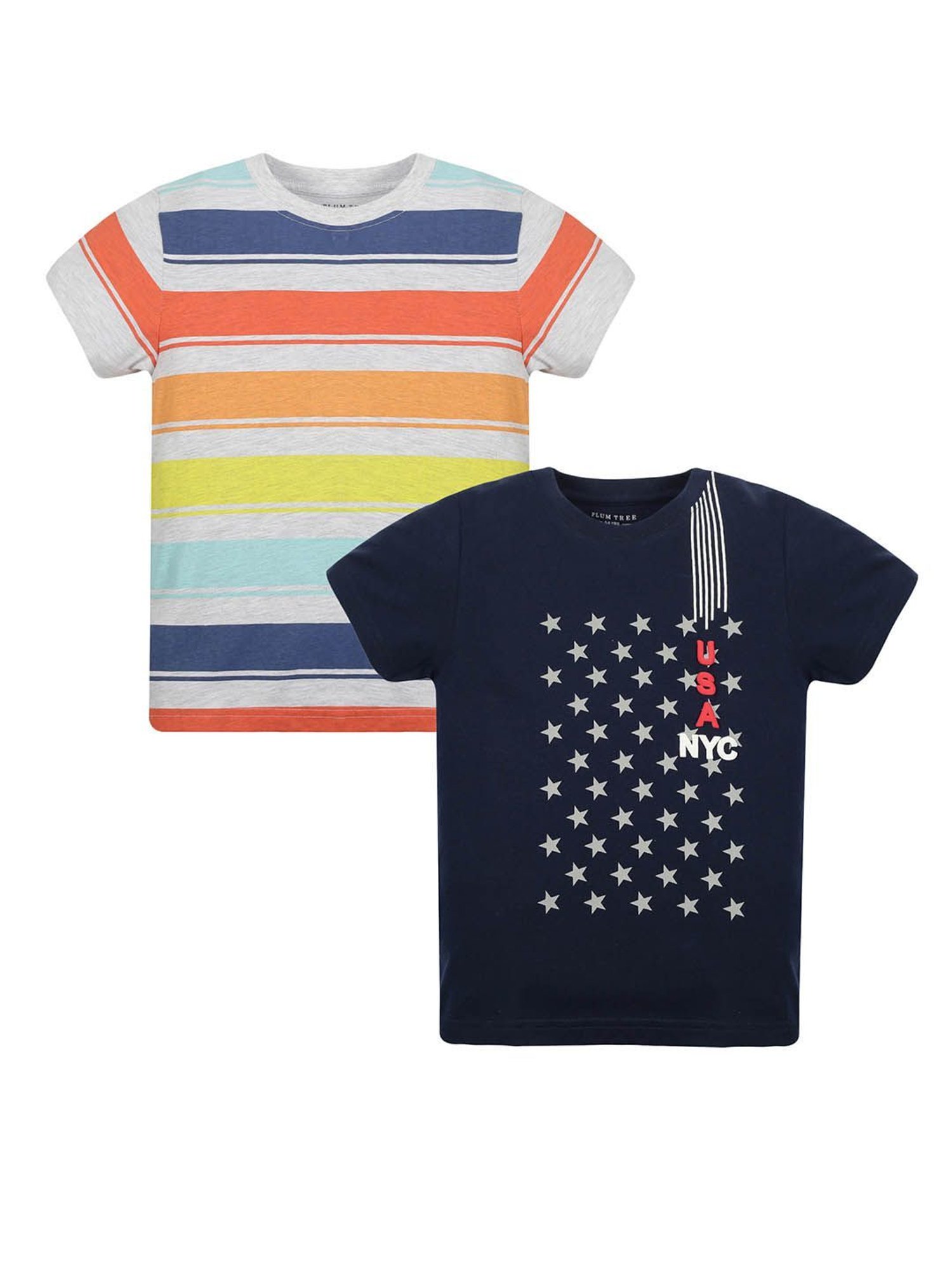 Plum Tree Kids Grey & Navy Printed T-Shirt (Pack Of 2)