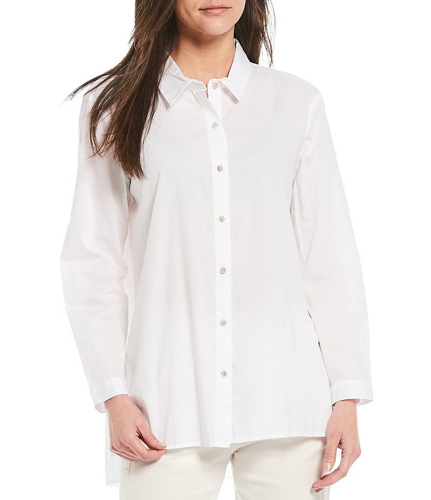 Eileen Fisher Organic Cotton Lightweight Twill Classic Collar Boxy Shirt