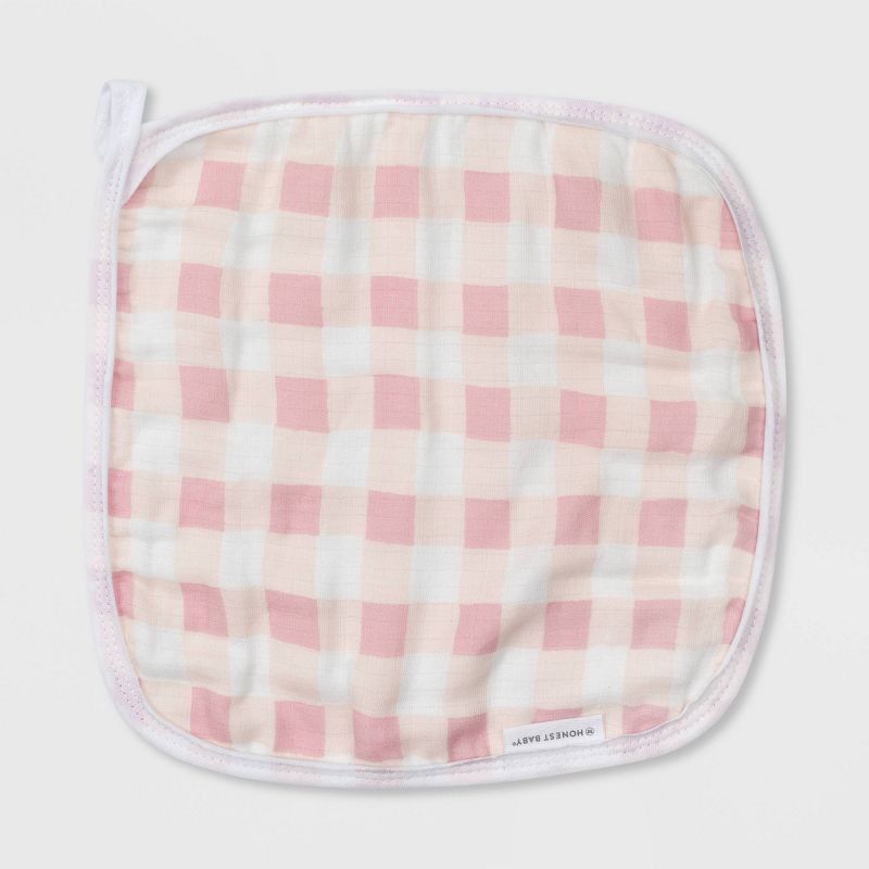 Honest Baby Girls' 3pc Organic Cotton Plaid Hooded Bath Towel Set - Pink