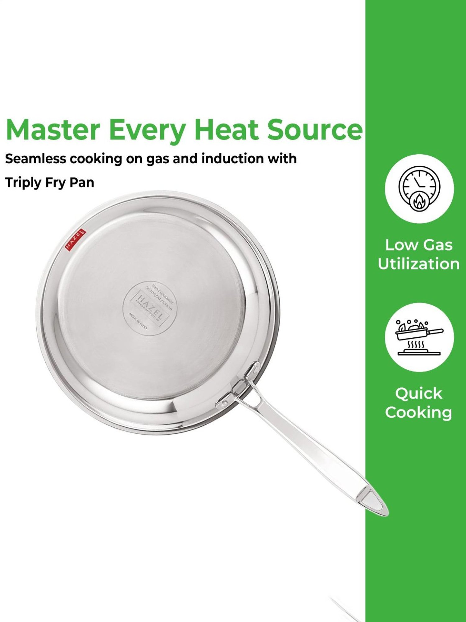 HAZEL Triply Stainless Steel Induction Bottom Fry Pan With Stainless Steel Lid, 1.5 Litre, 22 cm