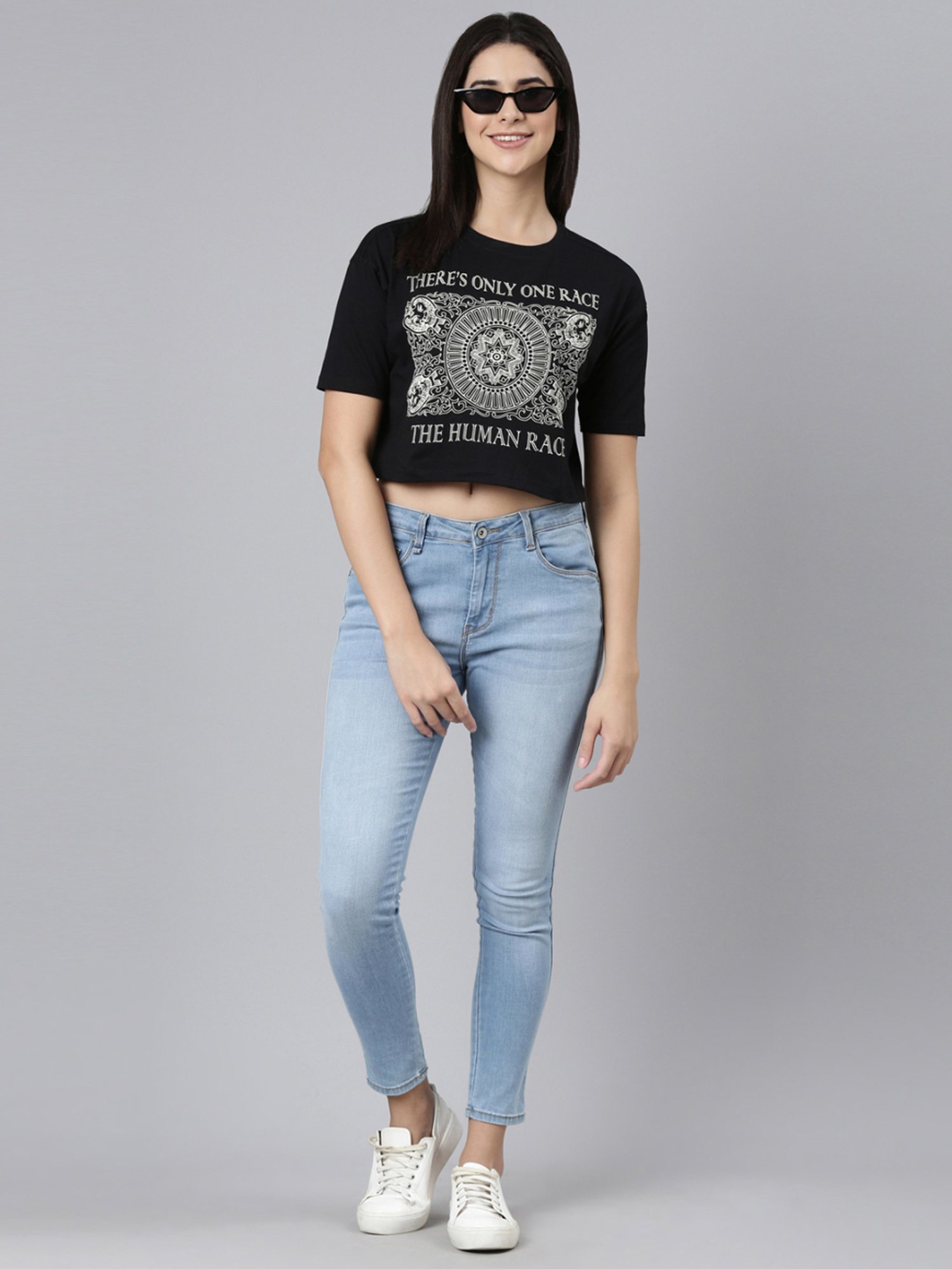 Kryptic Pure Cotton Printed Drop Shoulder Oversized Crop T-Shirt