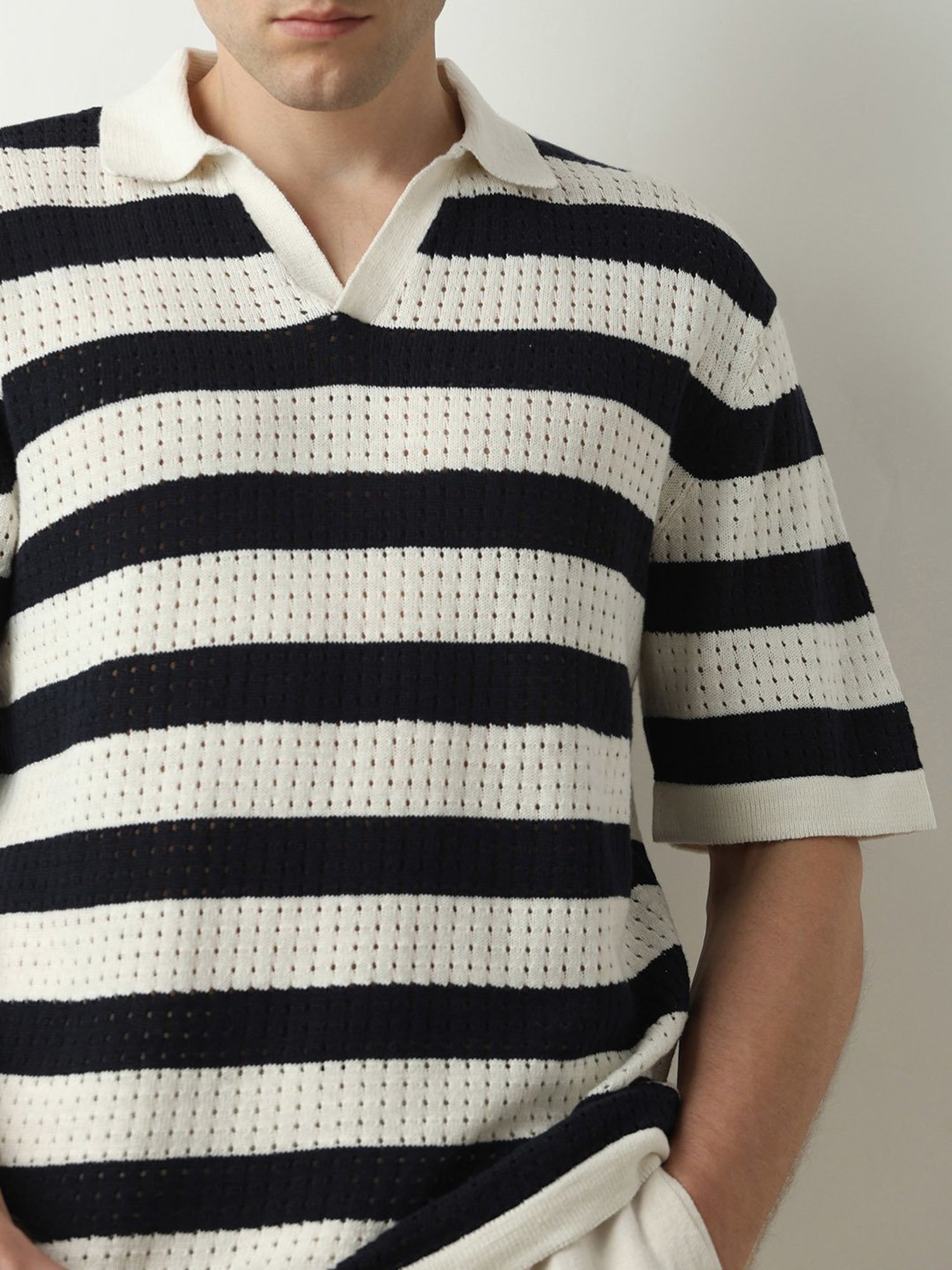 SELECTED HOMME Beige & Black Regular Fit Cotton Polo T-Shirt